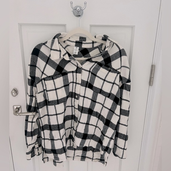 bp Tops - BP x Claudia Sulewski Black and White Long Sleeve Flannel Shirt Top Small